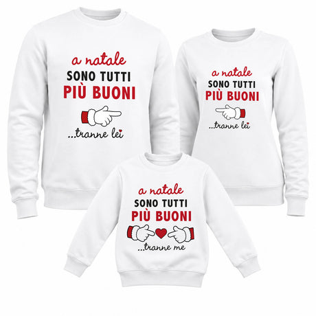 Felpe natalizie bianche con scritta rossa 'a natale...' e disegno cane