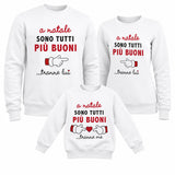 Set di 3 felpe natalizie bianche con stampa 'a natale sono tutti più buoni'