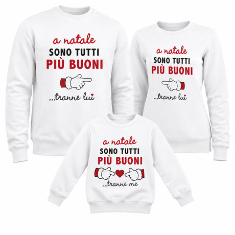Set di 3 felpe natalizie bianche con stampa 'a natale sono tutti più buoni'