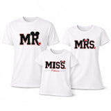 Set di 3 t-shirt bianche con stampa MR, MRS e MISS colorata, stile cartoon