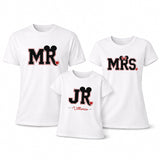 Set di 3 t-shirt bianche con stampa MR, MRS e JR, con cuori e lettering