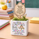 Vasetto decorativo personalizzato per maestra con fiore in legno e scritte colorate