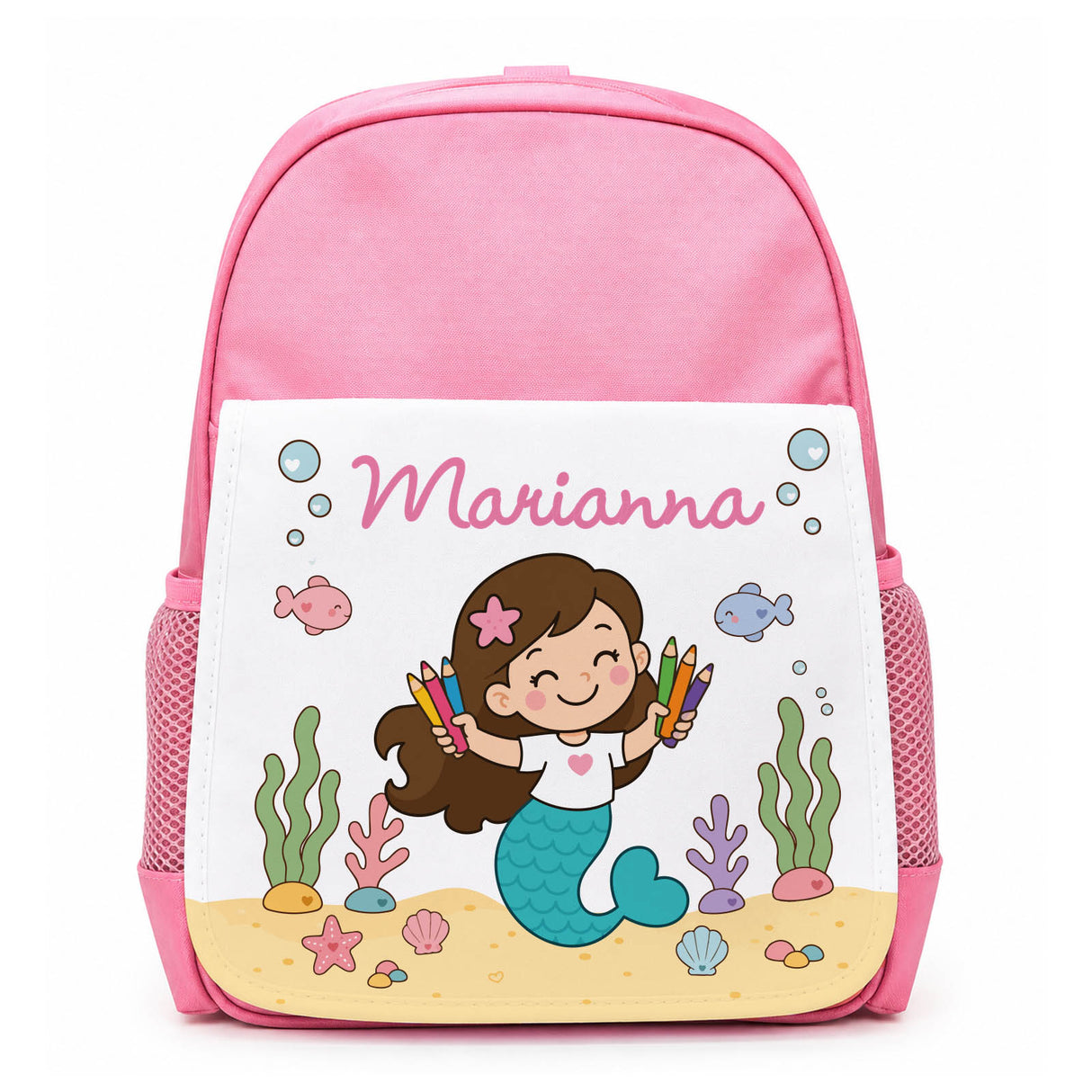 Zainetto rosa con stampa sirenetta e nome Marianna, per asilo e scuola dell’infanzia