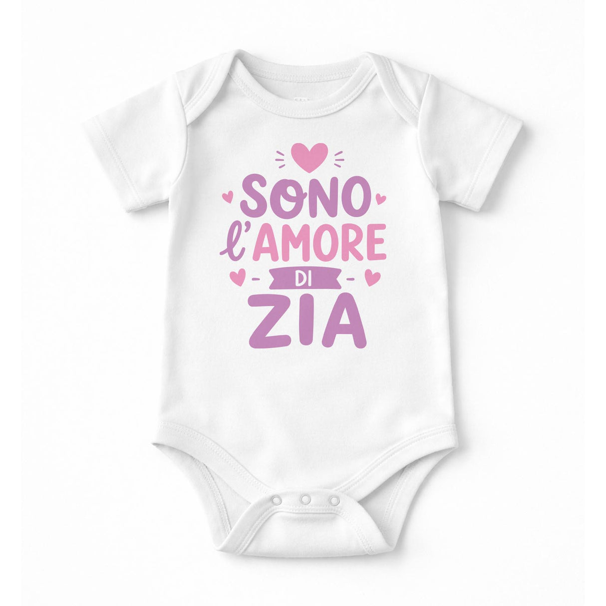 Body neonato bianco con stampa rosa «Sono l’amore di Zia»