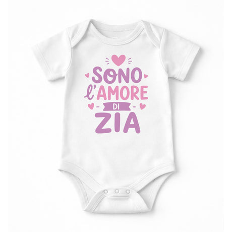 Body neonato bianco con stampa rosa «Sono l’amore di Zia»