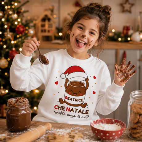 Felpa bianca bambino con stampa natalizia barattolo e nome BEATRICE