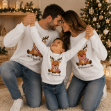 Felpe natalizie bianche con renna Rudolph e scritte Papà e Mamma, famiglia in posa