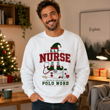 Felpa bianca con stampa “Elf Nurse” e scritta Polo Nord, maniche lunghe