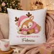 Cuscino bianco con illustrazione renna rosa dormiente e nome Federica