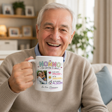 Tazza bianca con manico, vista ravvicinata: Nonno, foto e dedica "la tua Eleonora".