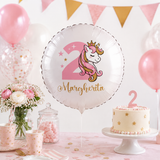 Palloncino foil argento 18" con unicorno rosa e nome Margherita