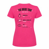 Maglietta rosa fucsia con stampa grande sul retro 'The Bride Tour' e 'Tour Dates'