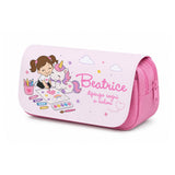 Astuccio rosa personalizzato con nome Beatrice e unicorno, con stampa e fantasia