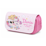 Astuccio rosa personalizzato con nome Ilavia e unicorno, con stampa e fantasia