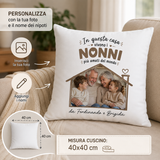 Cuscino personalizzato bianco «NONNI» con spazio foto; misure 40x40 cm