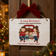 Targa plexiglass bianca con fiocco rosso in velluto e illustrazione famiglia