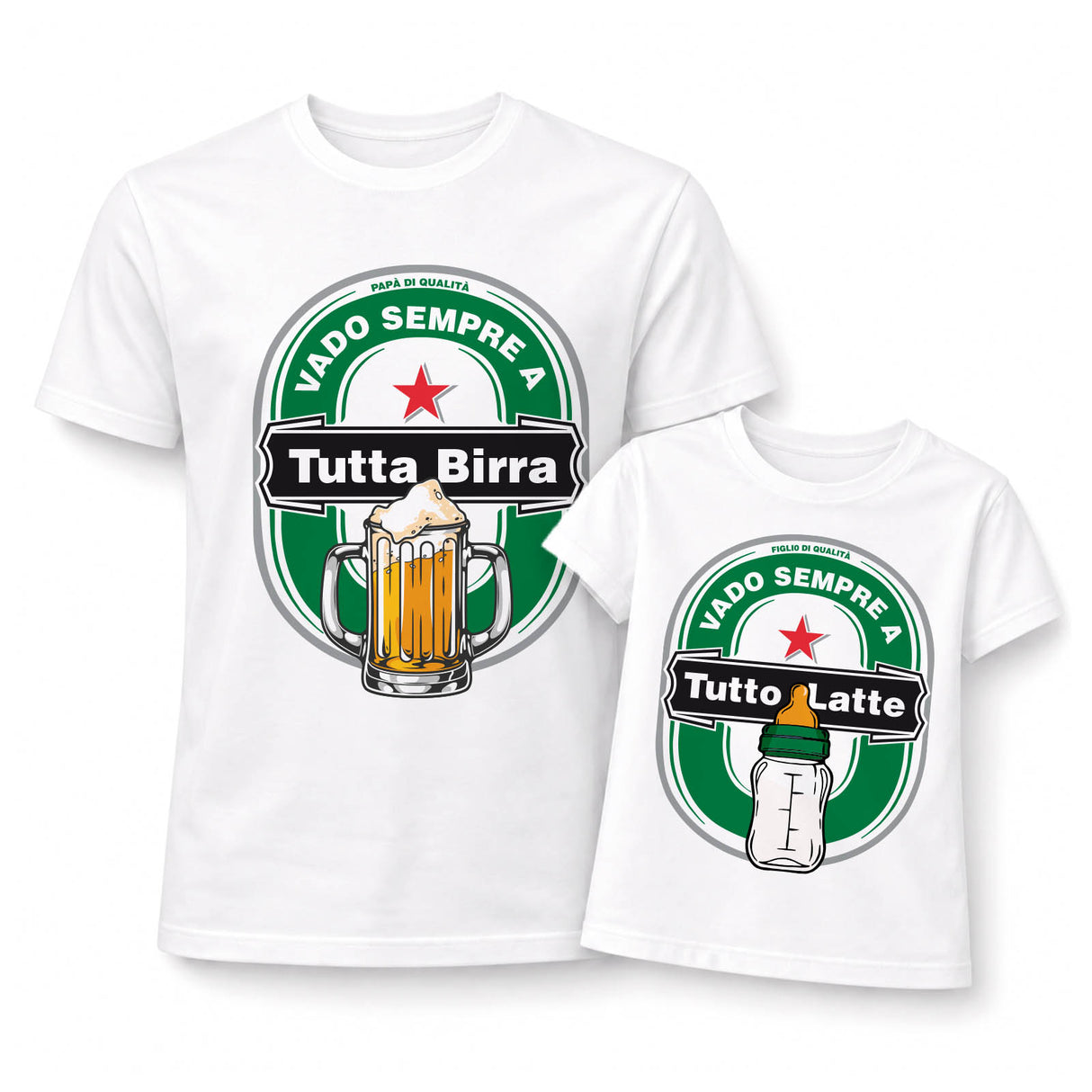 Set di magliette bianche: adulto “Tutta Birra”, bimbo “Tutto Latte”