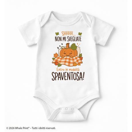 Body neonato bianco con stampa zucca e scritta “SHHH… NON MI SVEGLIATE”