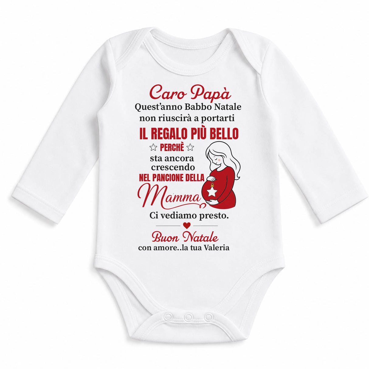 Body neonato bianco a maniche lunghe con stampa «Caro Papà» e illustrazione mamma