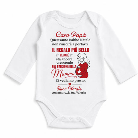 Body neonato bianco a maniche lunghe con stampa «Caro Papà» e illustrazione mamma