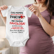 Body neonato bianco a maniche corte con stampa "CIAO MAMMA" e messaggio colorato