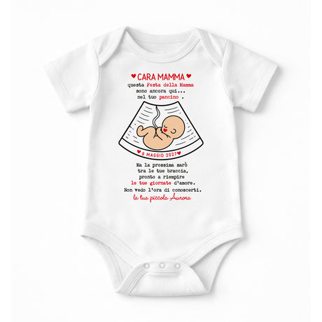 Body neonato bianco con stampa “CARA MAMMA” e illustrazione bimbo con cuore