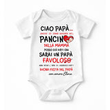 Body neonato bianco a maniche corte con scritta personalizzata “Ciao Papà”