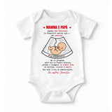 Body neonato bianco con stampa “MAMMA E PAPÀ”, ecografia e “14 FEBBRAIO”, Camilla