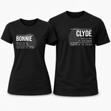 T-shirt coordinate coppia Bonnie & Clyde, nere, stampa frontale per lui e lei