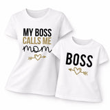 Set t-shirt bianche: maglietta mamma “MY BOSS CALLS ME mom” e bambino “BOSS”