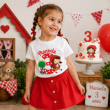 T-shirt bianca personalizzata Manuela con grafica Cappuccetto Rosso e numero 3