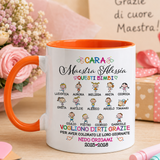 Tazza bianca con manico arancione, stampa con nomi dei bambini e Nido origami