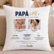 Cuscino bianco con grafica PAPÀ & ME, foto di papà e figlia e frasi romantiche