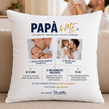Cuscino bianco con grafica PAPÀ & ME, foto di papà e figlia e frasi romantiche