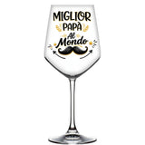 Calice da vino con scritta “Miglior Papà al Mondo” e baffi, vetro trasparente