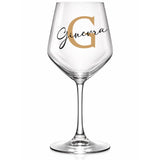 Calice da vino in vetro trasparente con scritta dorata “Ginevra”