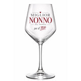 Calice da vino in vetro con scritta “Miglior Nonno del mondo, sei il TOP”