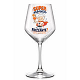 Calice in vetro con stampa “SUPER nonna” e scritta “FRIZZANTE”