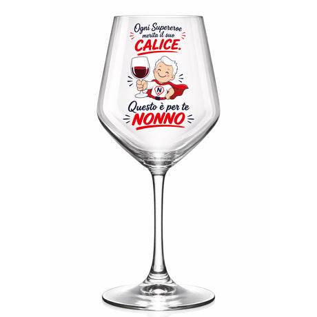 Calice da vino in vetro con scritta “CALICE” e “NONNO”