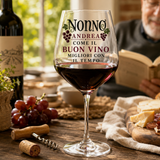 Calice in vetro con scritta “Nonno” e “Come il buon vino, migliori con il tempo”