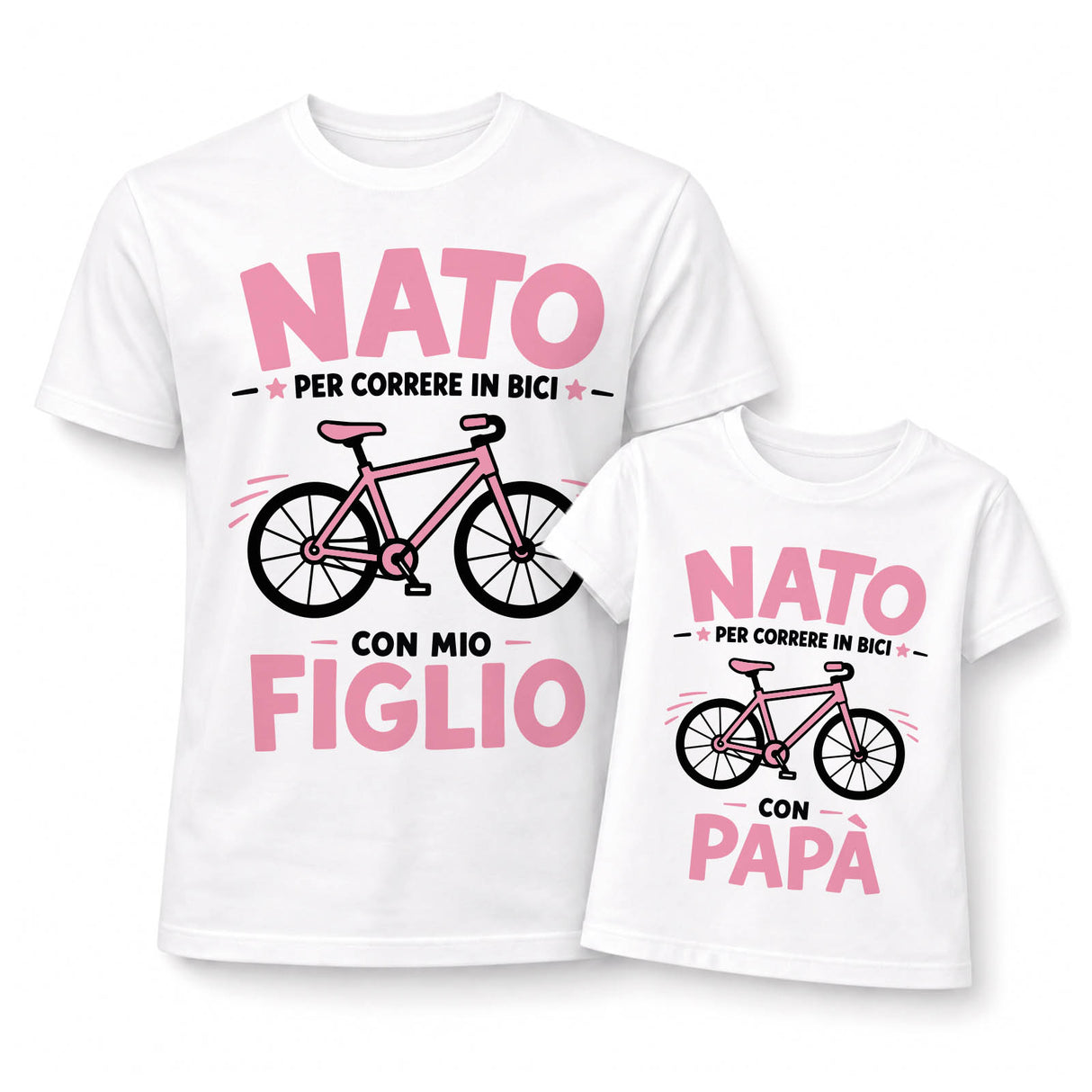 Set t-shirt bianche papà e figlio con stampa “NATO” per correre in bici