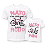 Set t-shirt bianche papà e figlio con stampa “NATO” per correre in bici