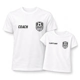 Coppia di magliette bianche Coach e Capitano con stemma squadra calcistica, set 2