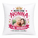 Cuscino bianco con stampa 'Miglior Nonna al mondo' e foto, con amore...Lorena