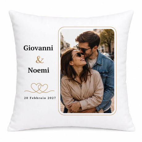 Cuscino bianco con foto, Giovanni & Noemi e data 20 febbraio 2027