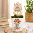 Vaso conico bianco con muschio verde e fiore in legno 'Migliori Nonni al mondo'
