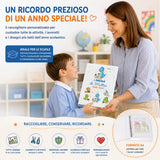 Raccoglitore ad anelli A4 con copertina bianca e grafica dinosauri per disegni e ricordi