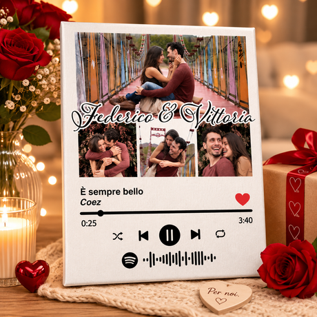 Quadro romantico personalizzato Spotify 30x40 cm con cornice bianca, foto e nomi