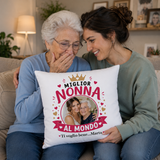 Cuscino bianco con stampa 'Miglior Nonna al mondo' e foto, Ti voglio bene...Marta