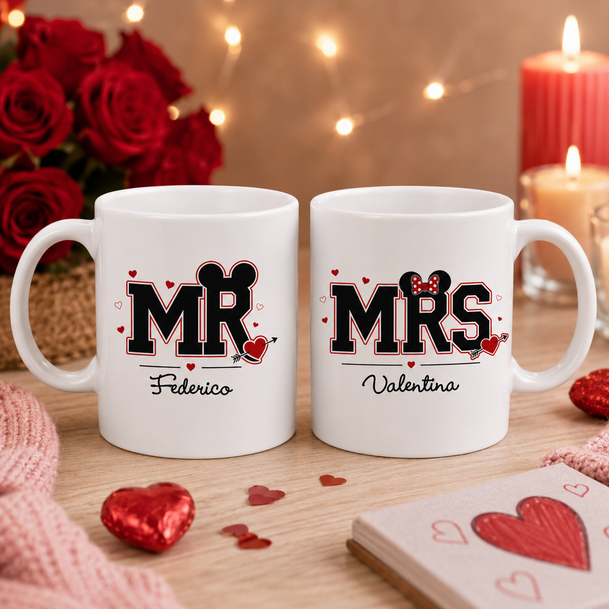 Coppia di tazze bianche con scritte MR e MRS Federico e Valentina